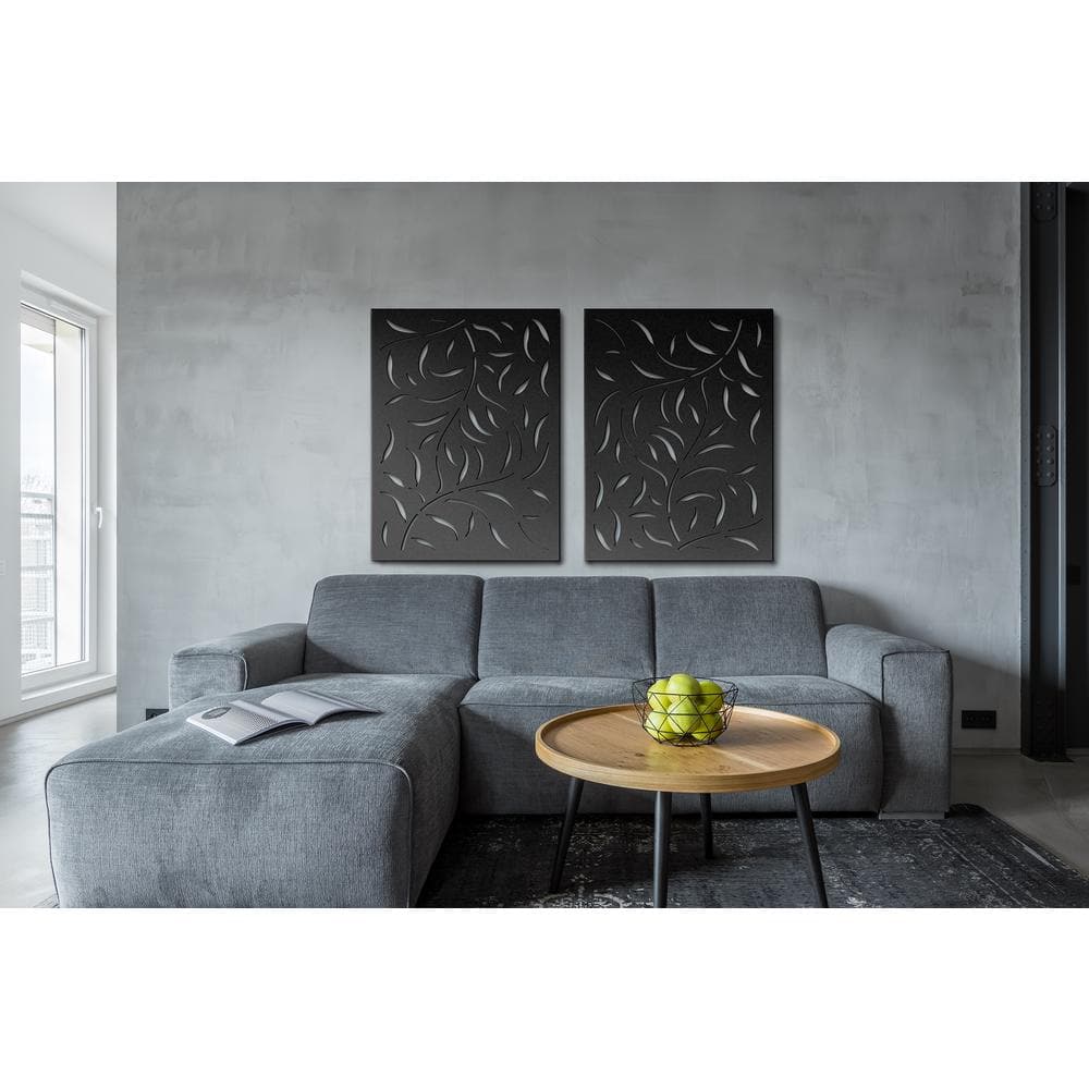 OUTDECO 4 ft. x 3 ft. Black Leafspray Hardwood Composite Decorative Wall Decor and Privacy Panel
