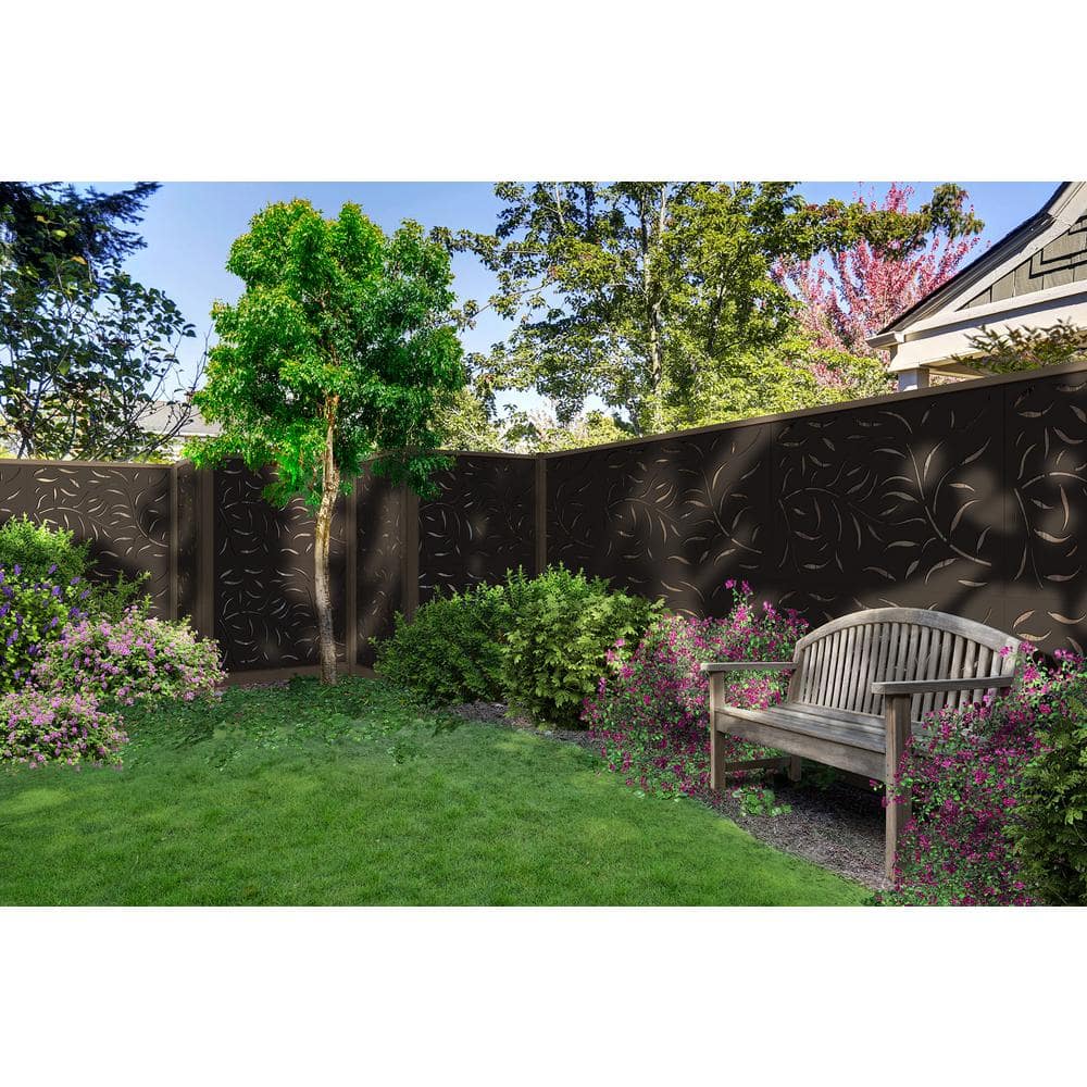 OUTDECO 4 ft. x 3 ft. Black Leafspray Hardwood Composite Decorative Wall Decor and Privacy Panel