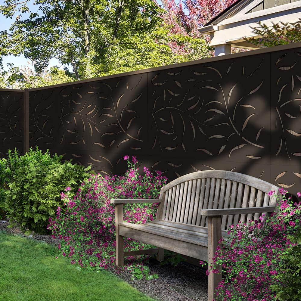 OUTDECO 4 ft. x 3 ft. Black Leafspray Hardwood Composite Decorative Wall Decor and Privacy Panel