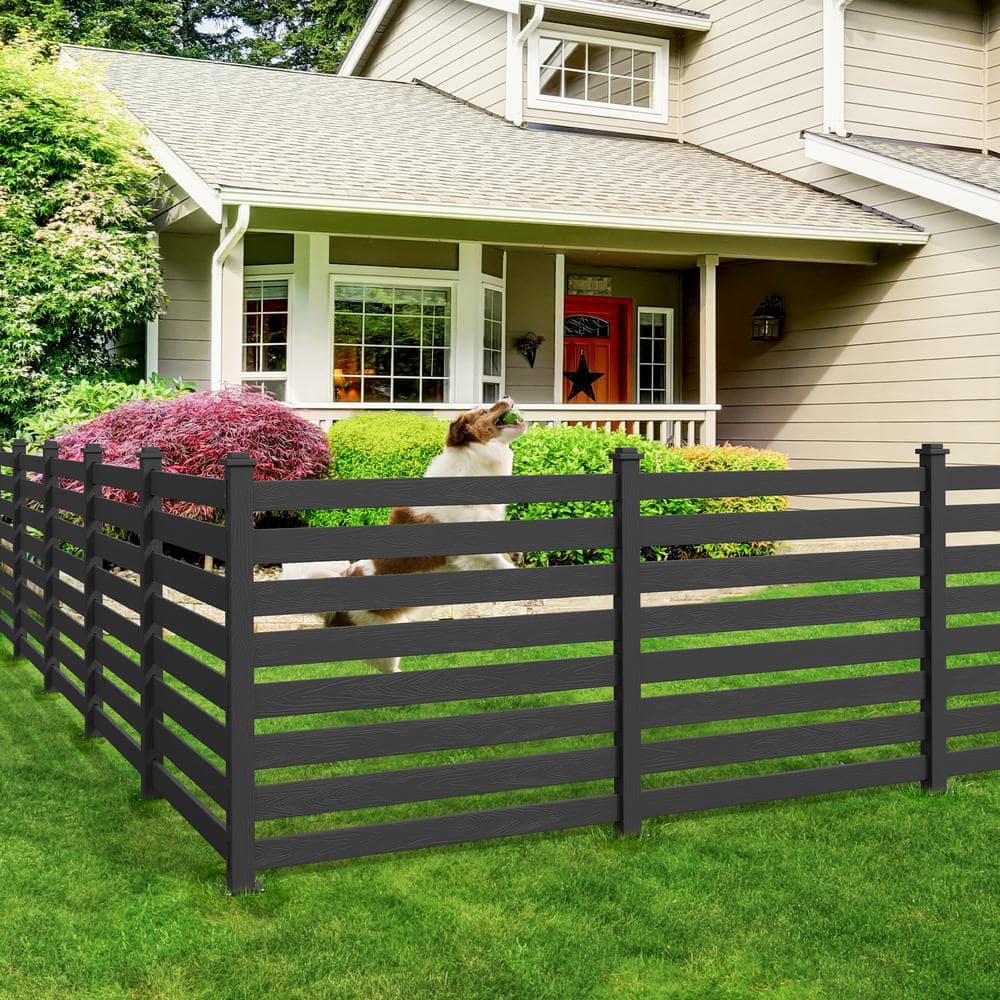 38 in. W x 46 in. H Black Outdoor No Dig Fence Poly Plastic Picket Fence Panel Decorative Garden Privacy Fence(4-Pack)
