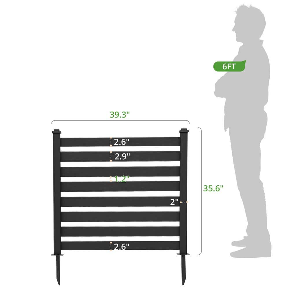 38 in. W x 46 in. H Black Outdoor No Dig Fence Poly Plastic Picket Fence Panel Decorative Garden Privacy Fence(4-Pack)