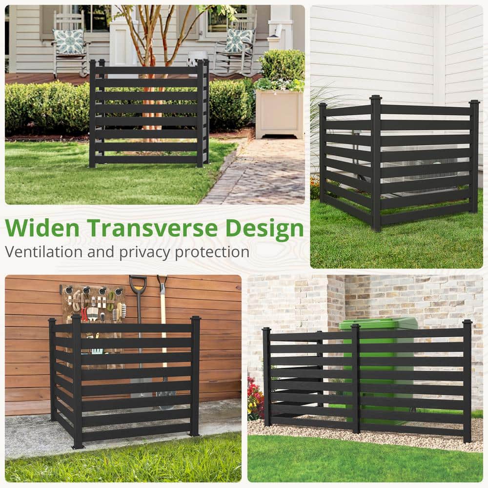 38 in. W x 46 in. H Black Outdoor No Dig Fence Poly Plastic Picket Fence Panel Decorative Garden Privacy Fence(4-Pack)
