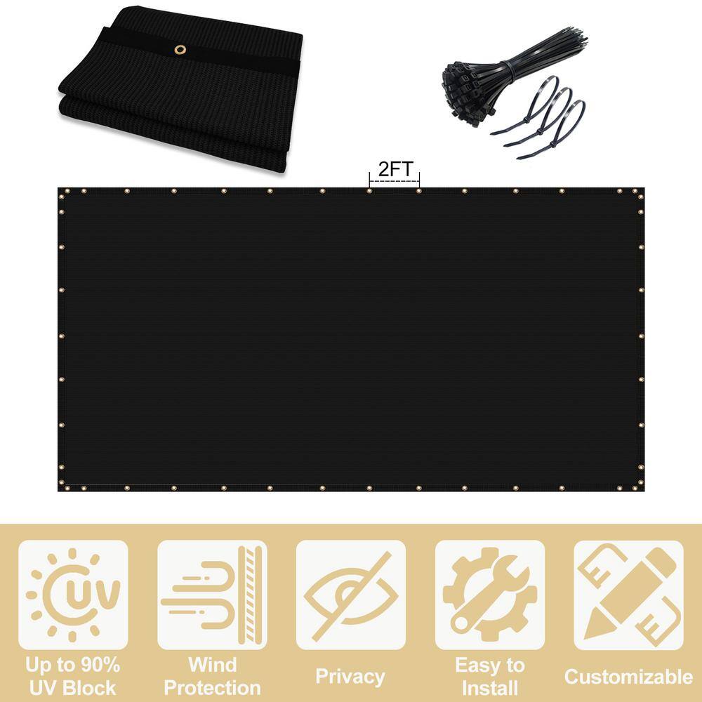 Privacy Fence Screen 5 x 150 ft. Black Customized Outdoor Mesh Panels for Backyard, Construction Site with Zip Ties