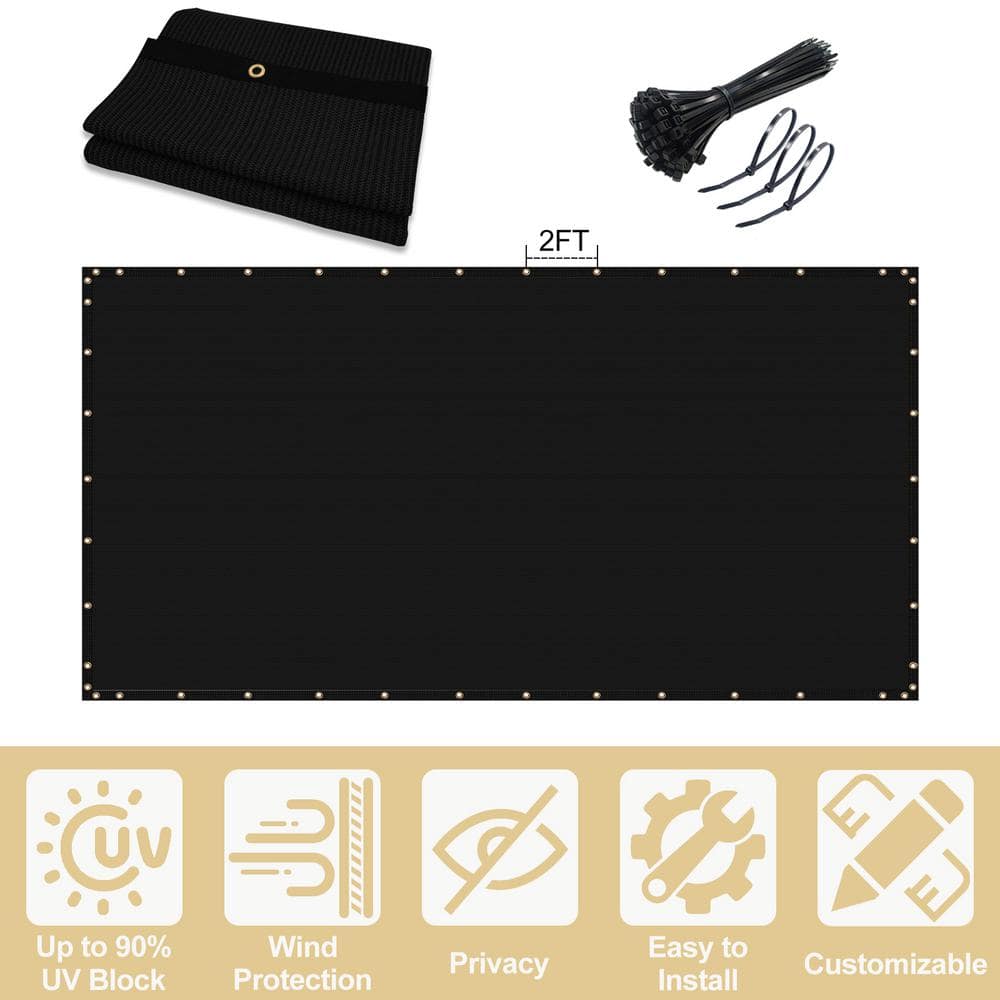 Privacy Fence Screen 8 x 200 ft. Black Customized Outdoor Mesh Panels for Backyard, Construction Site with Zip Ties