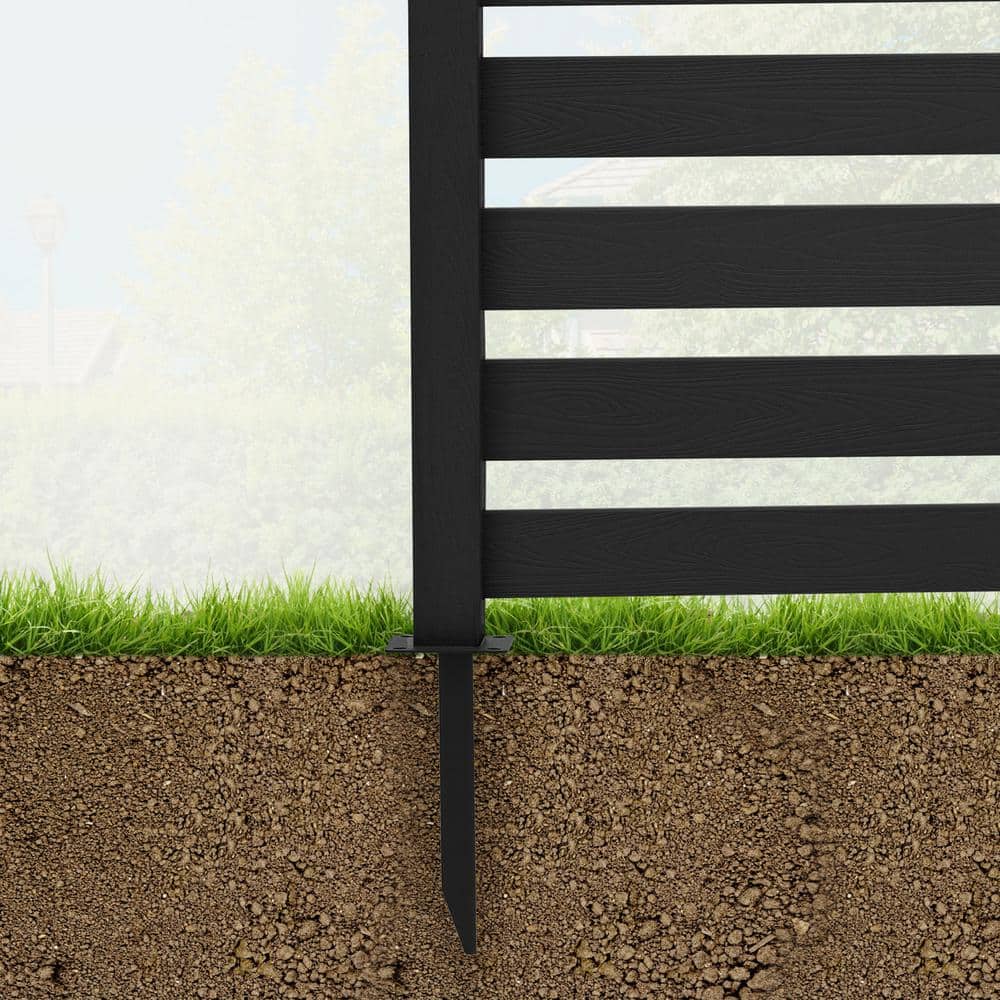 38 in. W x 46 in. H Black Outdoor No Dig Fence Poly Plastic Picket Fence Panel Decorative Garden Privacy Fence(2-Pack)
