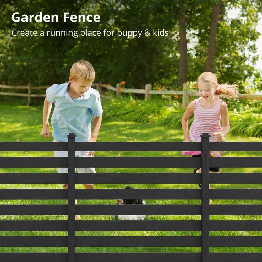 38 in. W x 46 in. H Black Outdoor No Dig Fence Poly Plastic Picket Fence Panel Decorative Garden Privacy Fence(2-Pack)