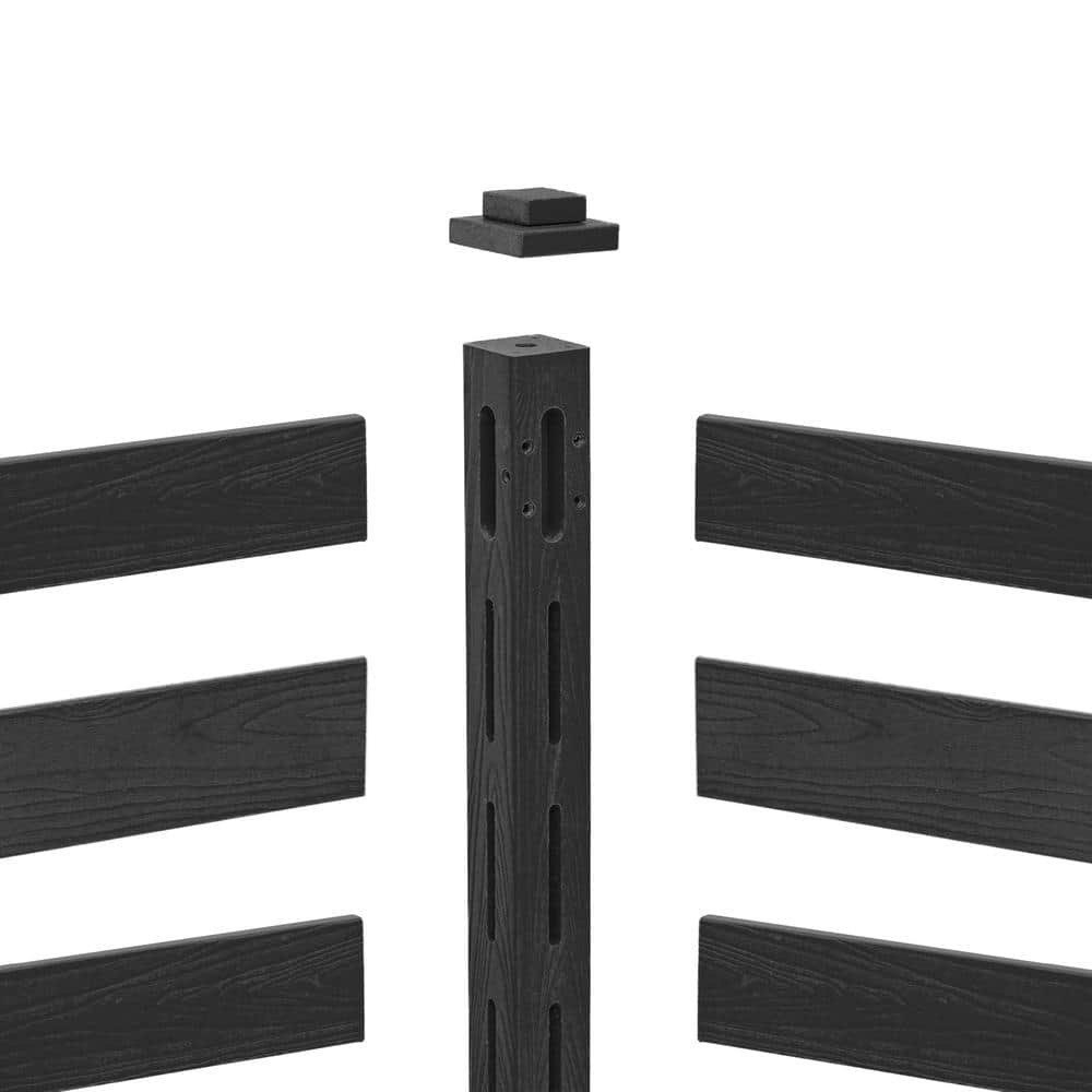 38 in. W x 46 in. H Black Outdoor No Dig Fence Poly Plastic Picket Fence Panel Decorative Garden Privacy Fence(2-Pack)