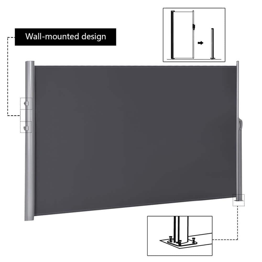 118.5 in. W x 63 in. H Patio Retractable Folding Side Awning Screen Privacy Divider