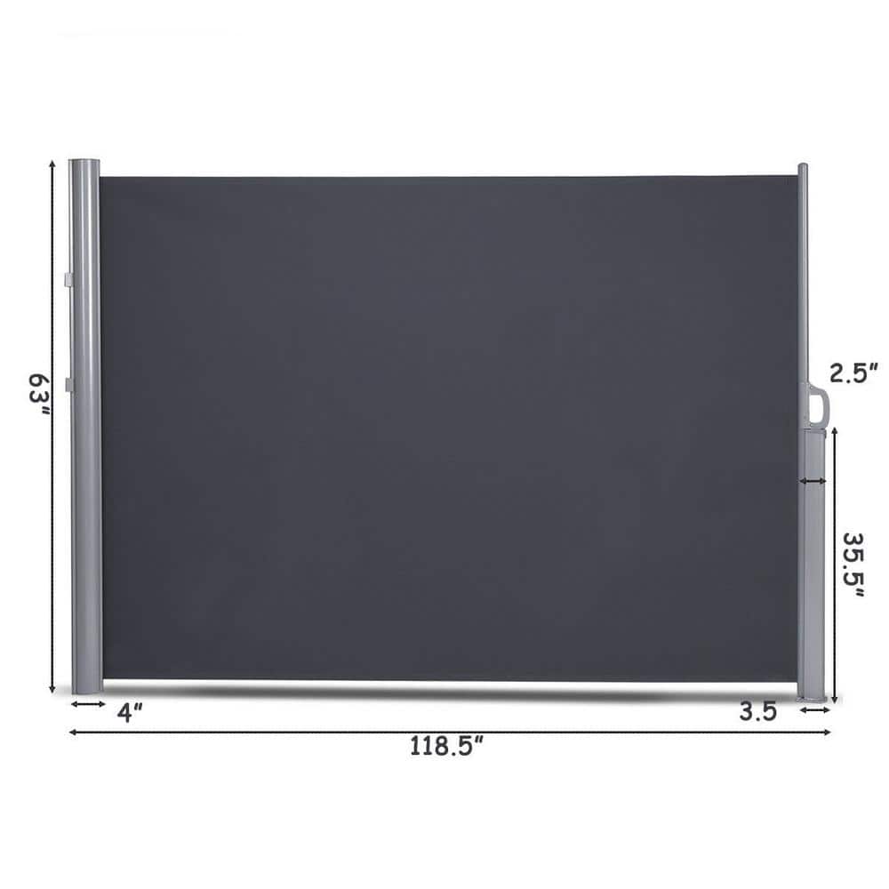 118.5 in. W x 63 in. H Patio Retractable Folding Side Awning Screen Privacy Divider