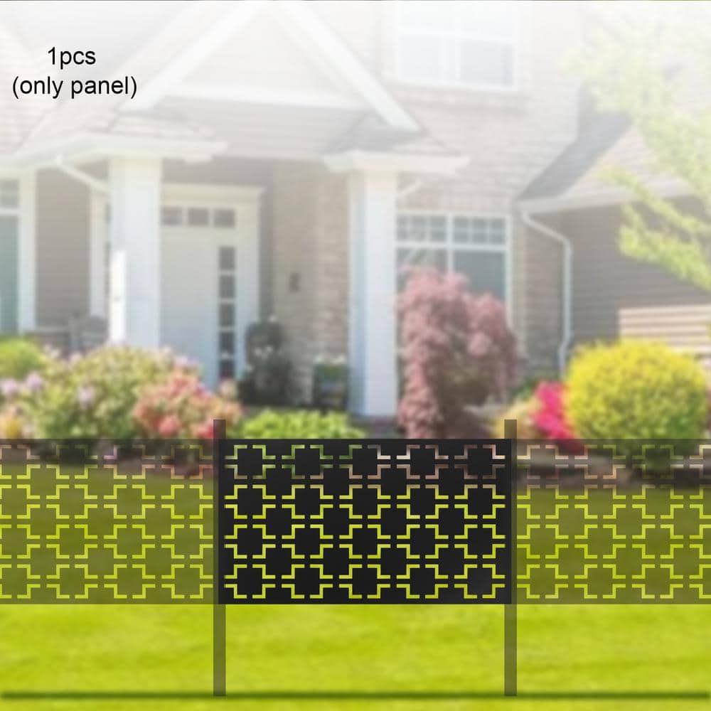 Decorative Outdoor Metal Privacy Screen Panel Checkered Pattern in Black