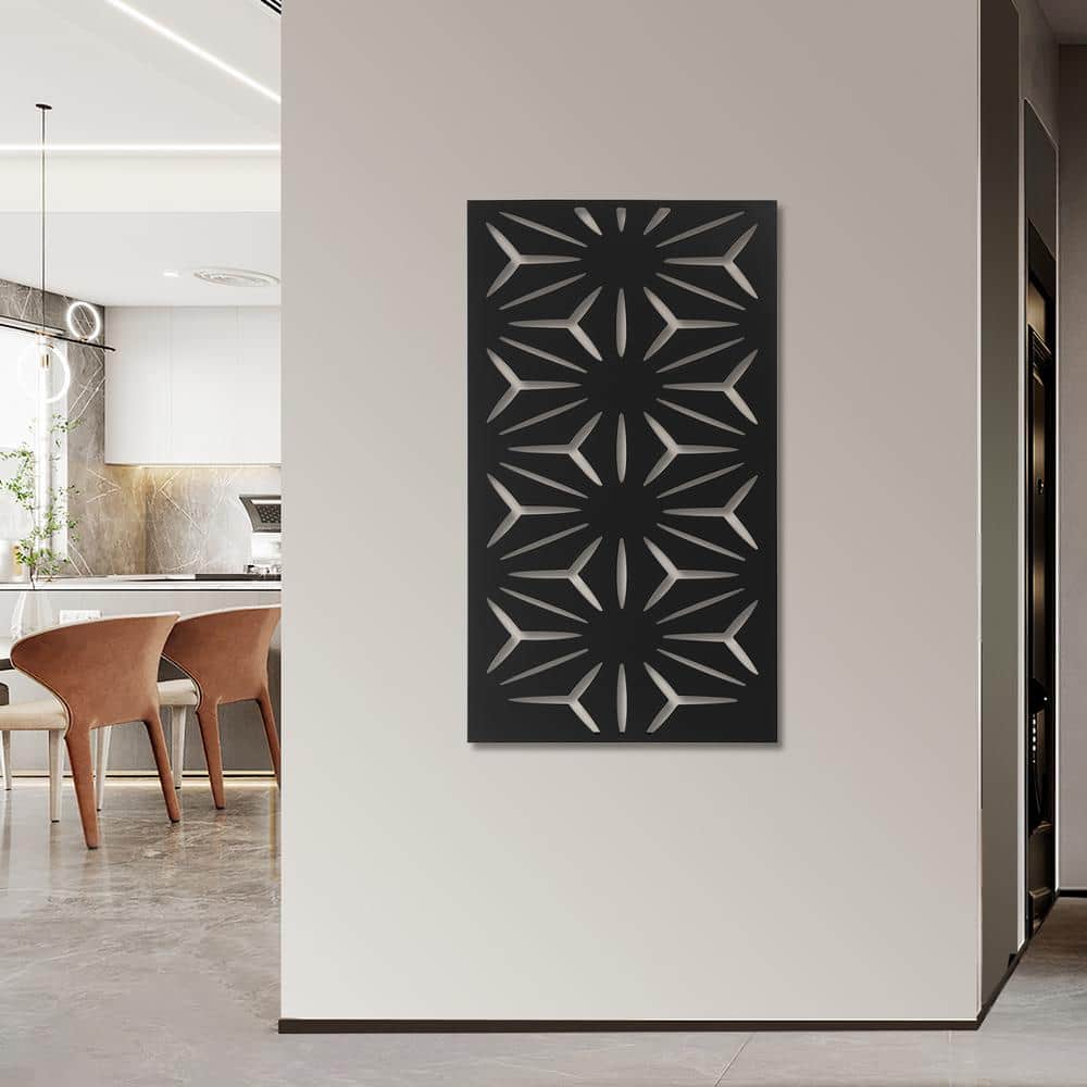 Decorative Outdoor Metal Privacy Screen Panel Flower Pattern in Black