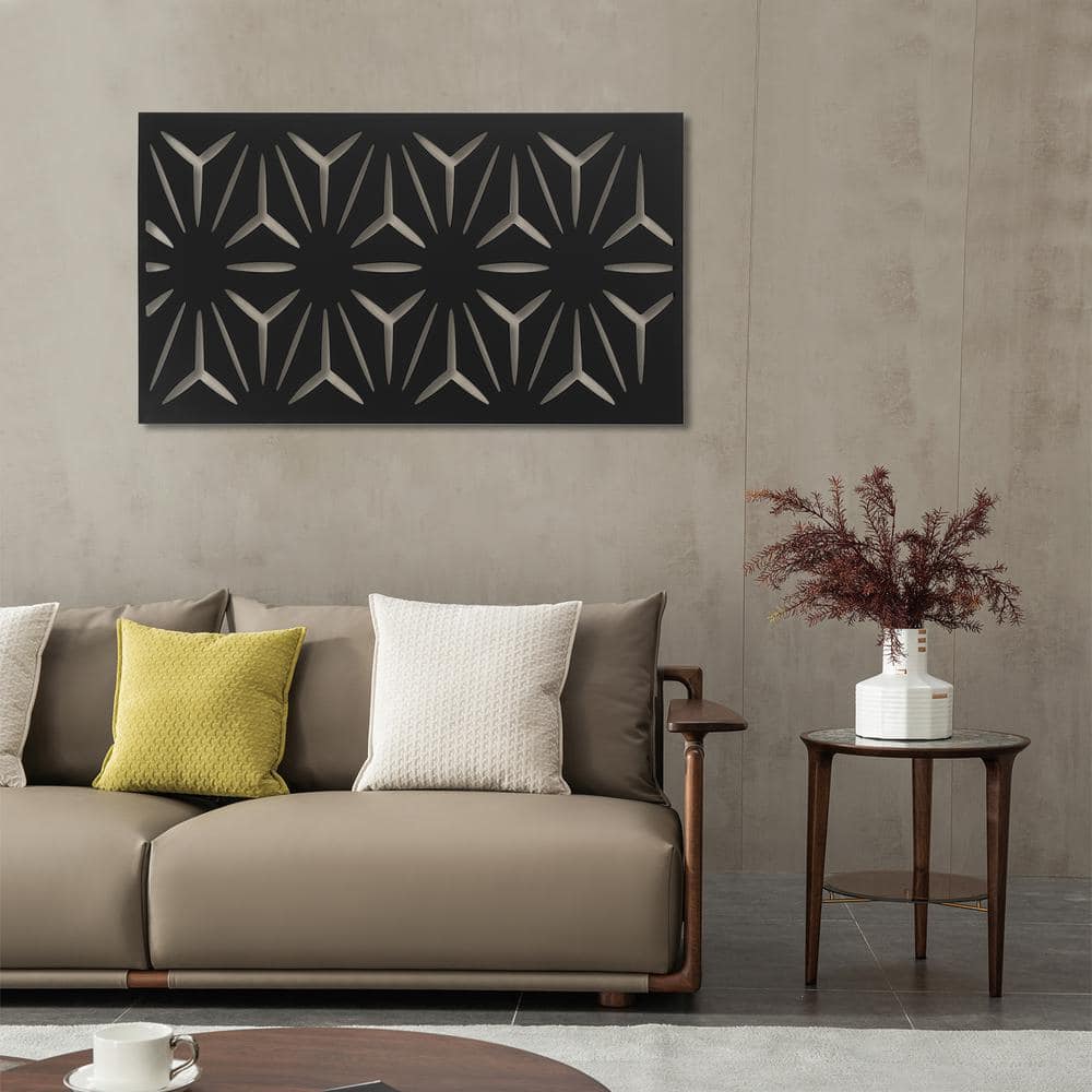 Decorative Outdoor Metal Privacy Screen Panel Flower Pattern in Black