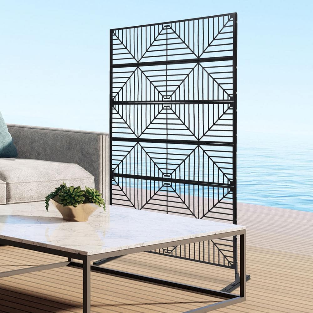 Black Steel Outdoor Privacy Screens for Patio Metal Privacy Fence Screen with Freestanding Decorative Room Divider