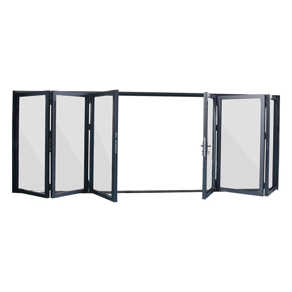 Eris 192 in. x 80 in. Center Opening/Outswing Double Tempered Glass Black Aluminum Folding Patio Door