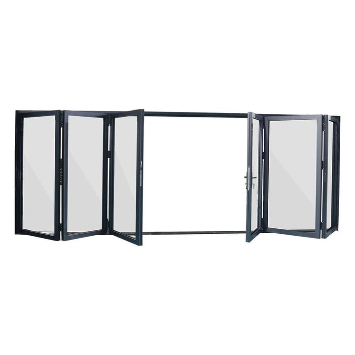 Eris 192 in. x 80 in. Center Opening/Outswing Double Tempered Glass Black Aluminum Folding Patio Door