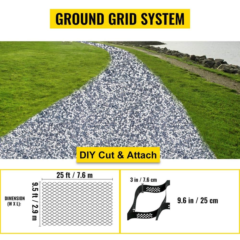 Unbranded Ground Grid 25 ft x 9.5 ft Rectangular Plastic Paver 1-Piece 237.5 sq. ft. 1885 lbs. Weight Limit & 3in. Depth Permeable