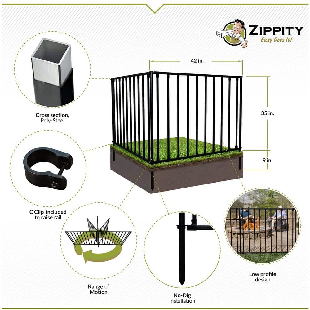 Zippity Outdoor Products 3 ft. H x 3.5 ft. W. Zurich Poly-Steel Spaced Picket Flat Top Metal Fence Panels 2-Panels