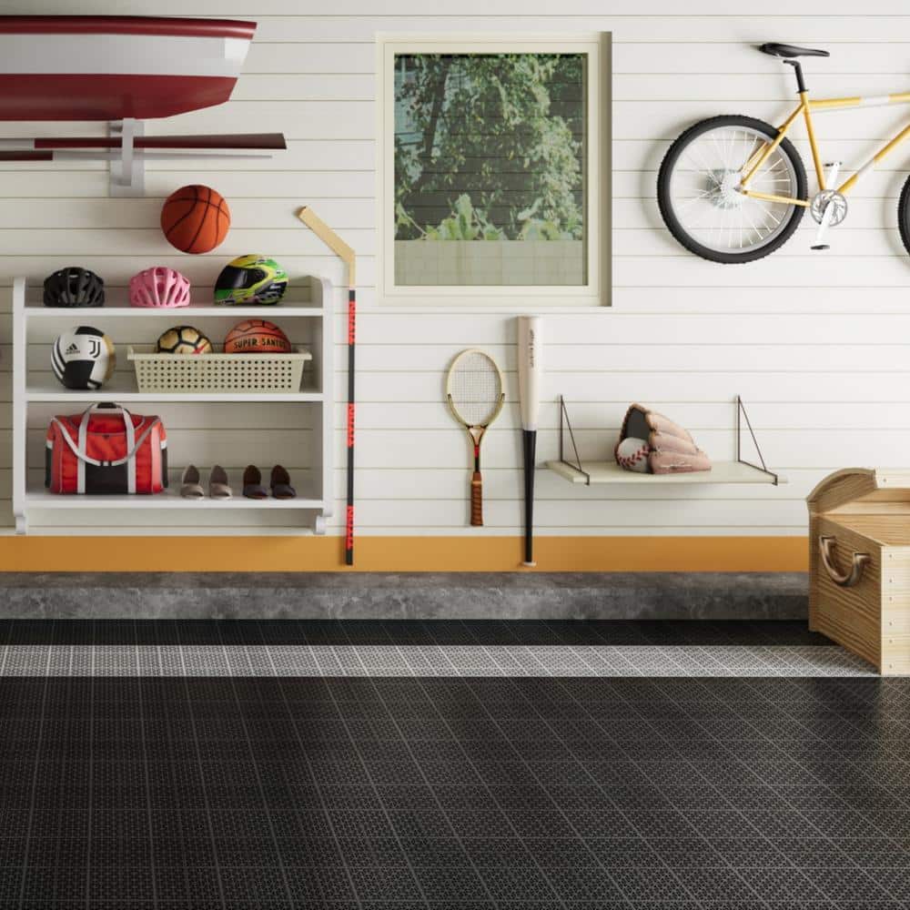 GOGEXX 12 in. x 12 in. Black Porch Rosette Pattern Interlocking Deck Tiles Plastic Flooring Waterproof Outdoor (Pack of 60)