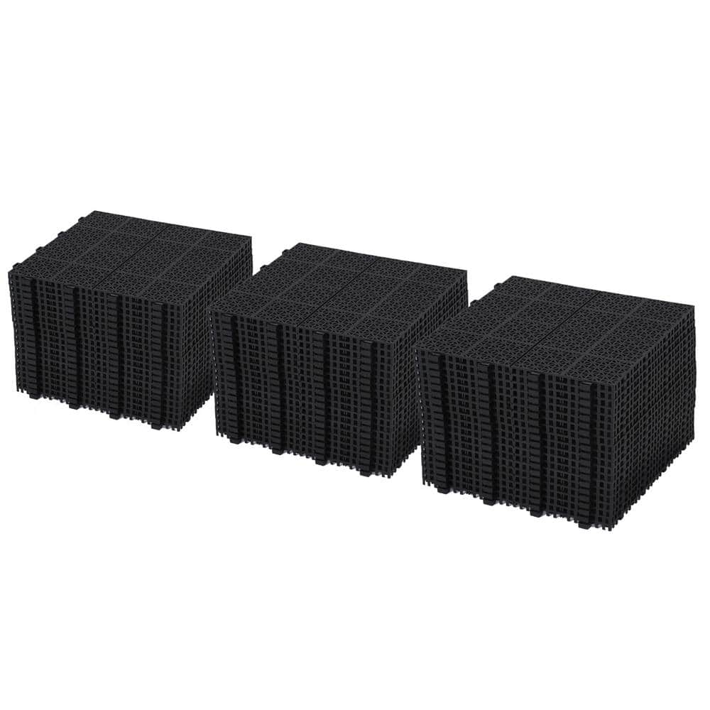 GOGEXX 12 in. x 12 in. Black Porch Rosette Pattern Interlocking Deck Tiles Plastic Flooring Waterproof Outdoor (Pack of 60)