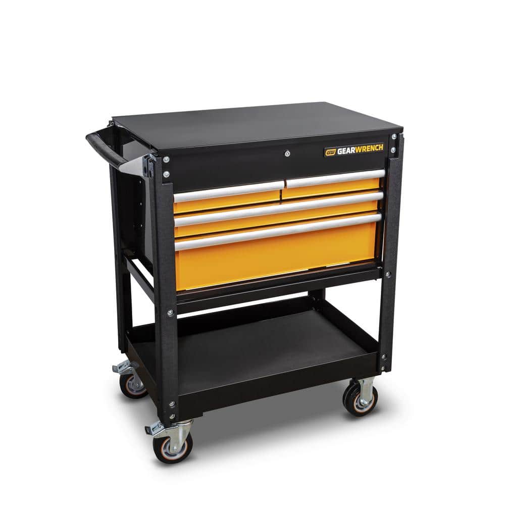 GEARWRENCH GSX 33 in. Black and Orange Steel 4-Drawer Utility Cart with Top and Bottom Storage and Optional Powertool Rack
