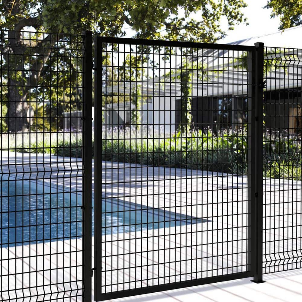 FORGERIGHT 74 in. H Deco Grid Black Steel Post with Flange, Cap, and Clips