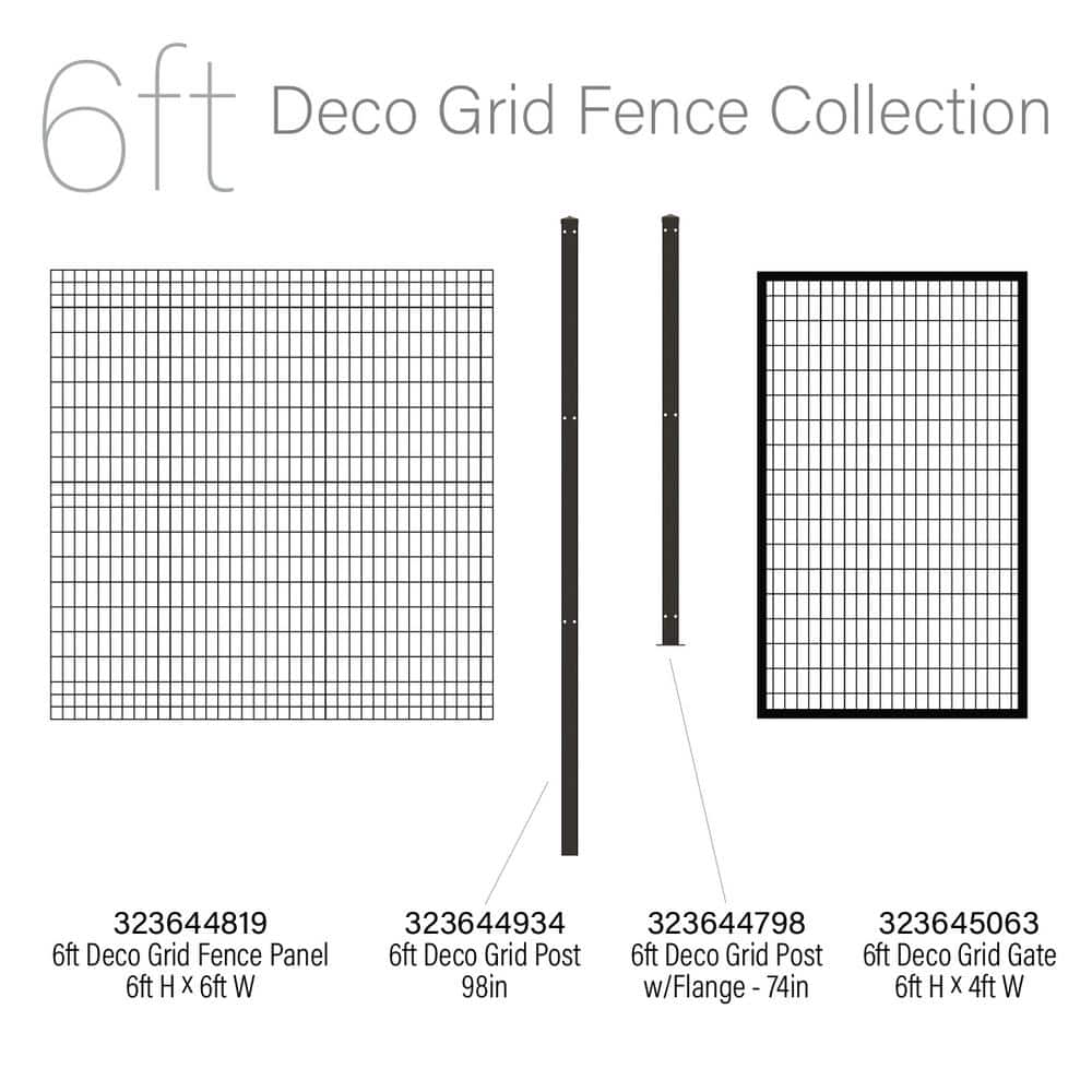 FORGERIGHT 74 in. H Deco Grid Black Steel Post with Flange, Cap, and Clips