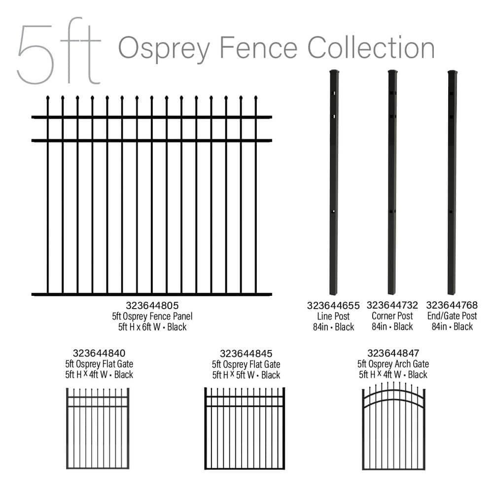 FORGERIGHT 84 in. x 5 ft. Osprey Black Aluminum Fence Line Post with Flat Cap (6-Pack)