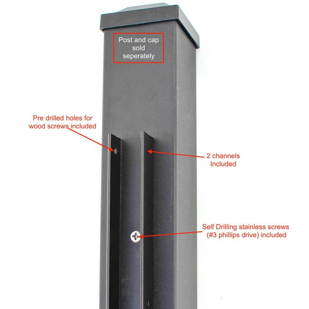 Slipfence 91 in. x 1-1/4 in. x 1-1/4 in. Black Aluminum Fence Channels, for 8ft. High fence, 2 per pack, includes screws