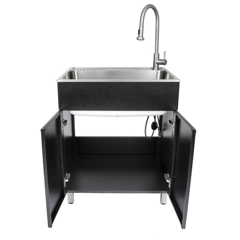 Presenza All-in-One 28 in. x 22 in. x 33.8 in. Stainless Steel Drop-In Sink and Cabinet with Faucet in Black