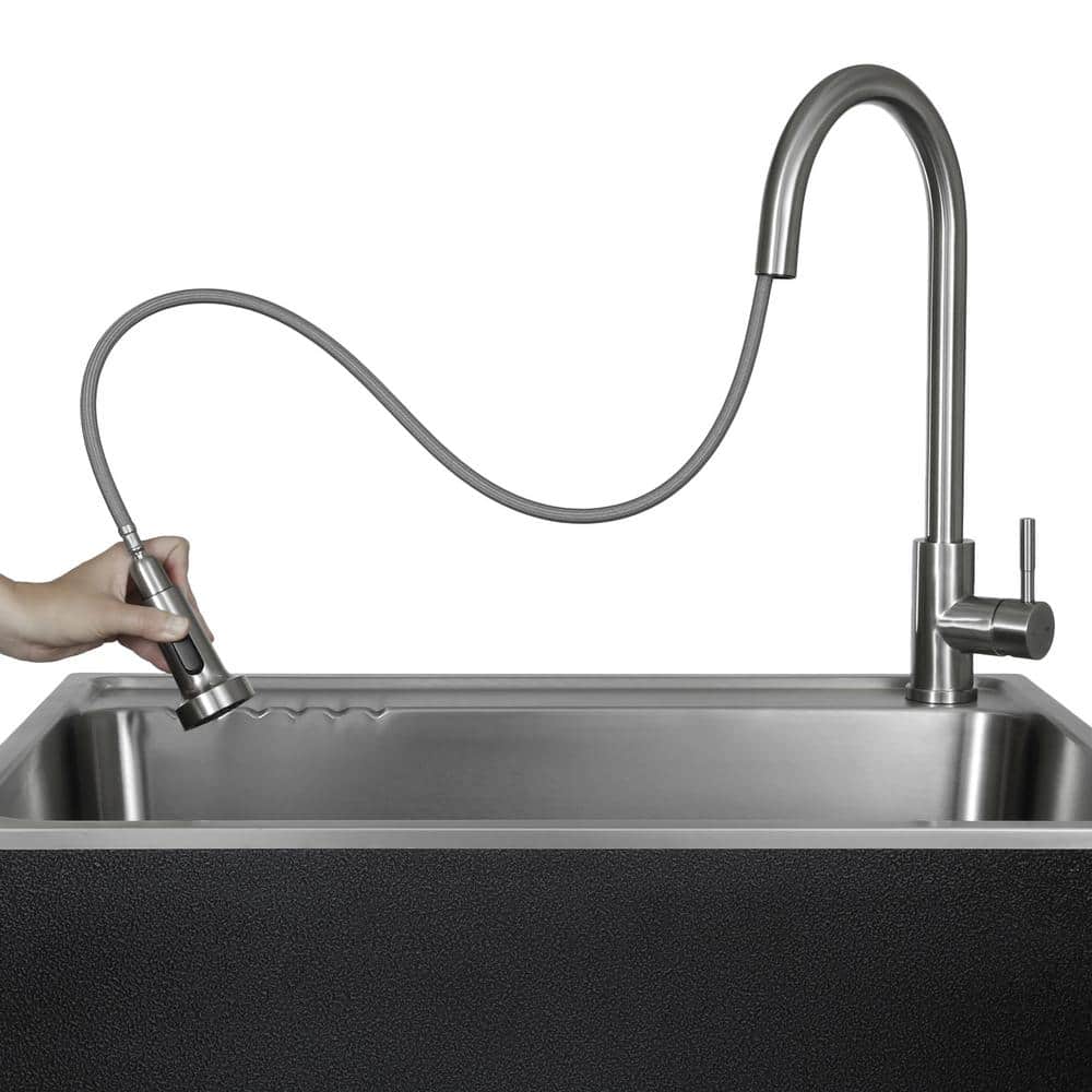 Presenza All-in-One 28 in. x 22 in. x 33.8 in. Stainless Steel Drop-In Sink and Cabinet with Faucet in Black