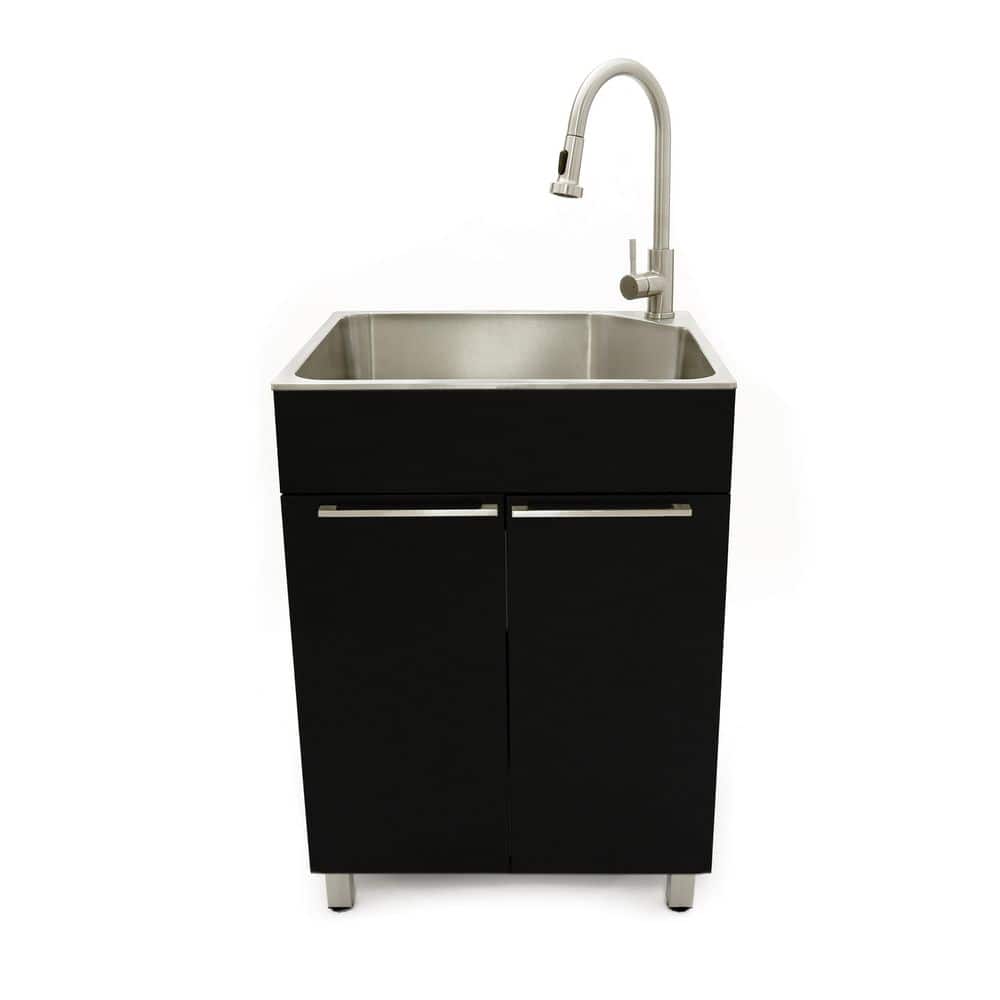 Presenza 24 in. Stainless Steel Drop-In Sink and Cabinet with Black Faucet