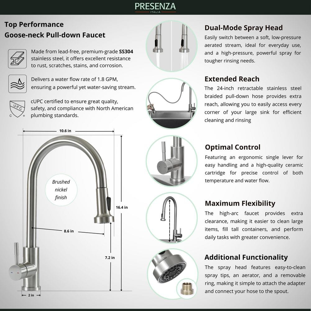 Presenza 24 in. Stainless Steel Drop-In Sink and Cabinet with Black Faucet