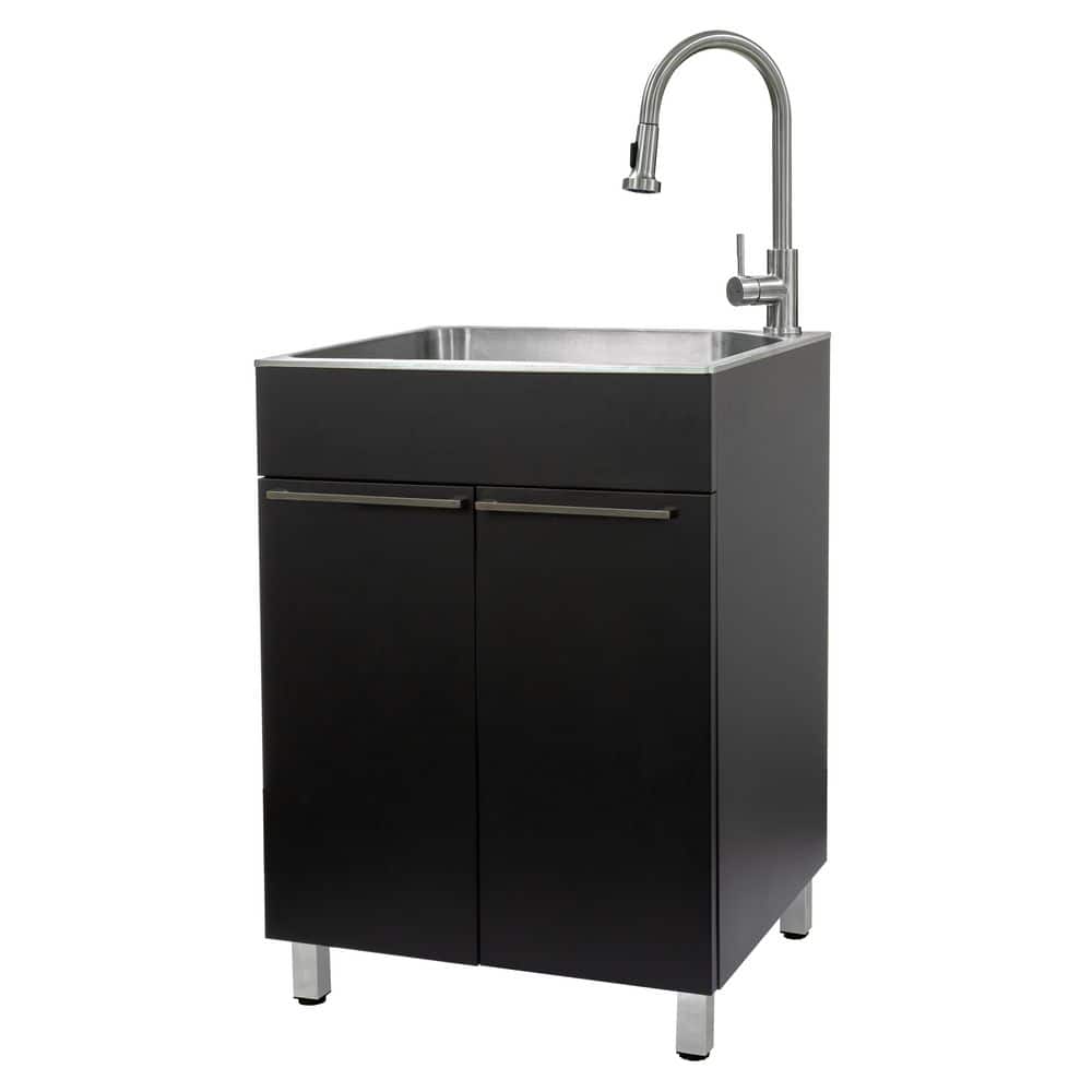 Presenza 24 in. Stainless Steel Drop-In Sink and Cabinet with Black Faucet