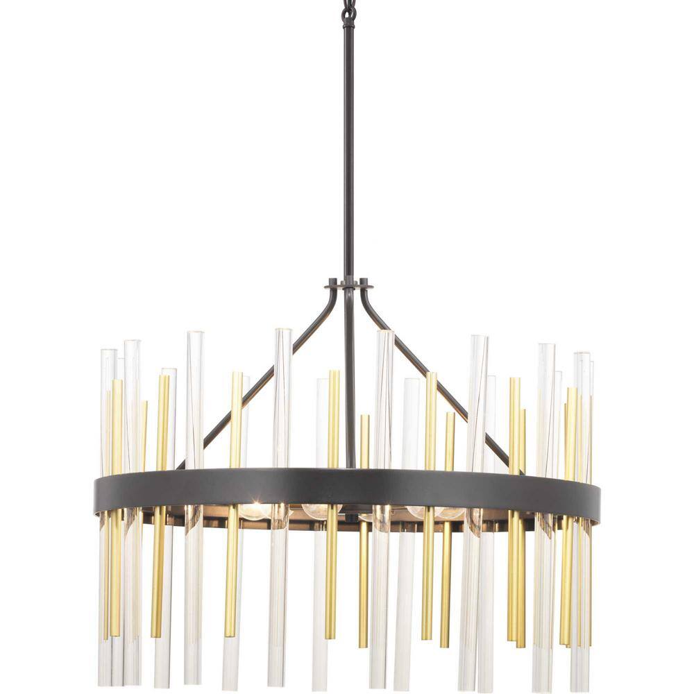 Progress Lighting Orrizo Collection 6-Light Matte Black Clear Glass Luxe Chandelier Light