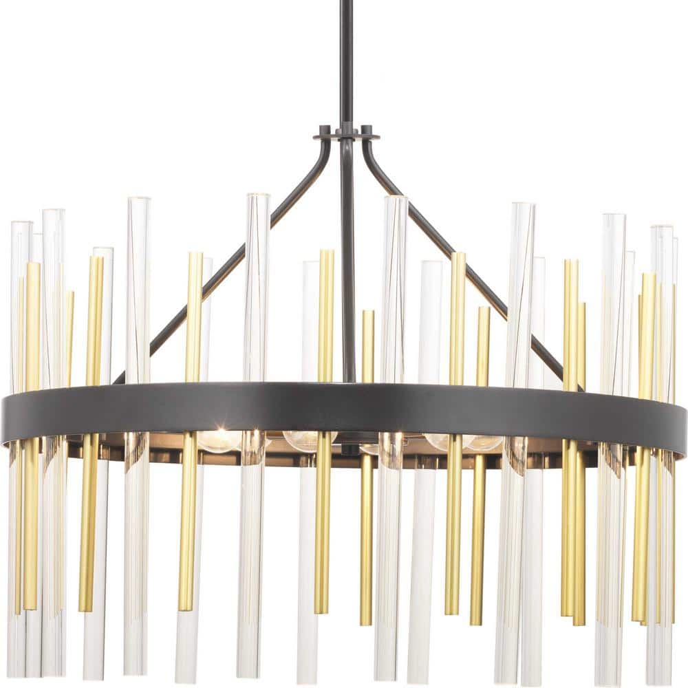 Progress Lighting Orrizo Collection 6-Light Matte Black Clear Glass Luxe Chandelier Light