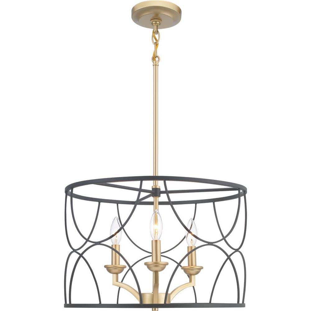 Progress Lighting Landree Collection 3-Light Matte Black Luxe Chandelier Light