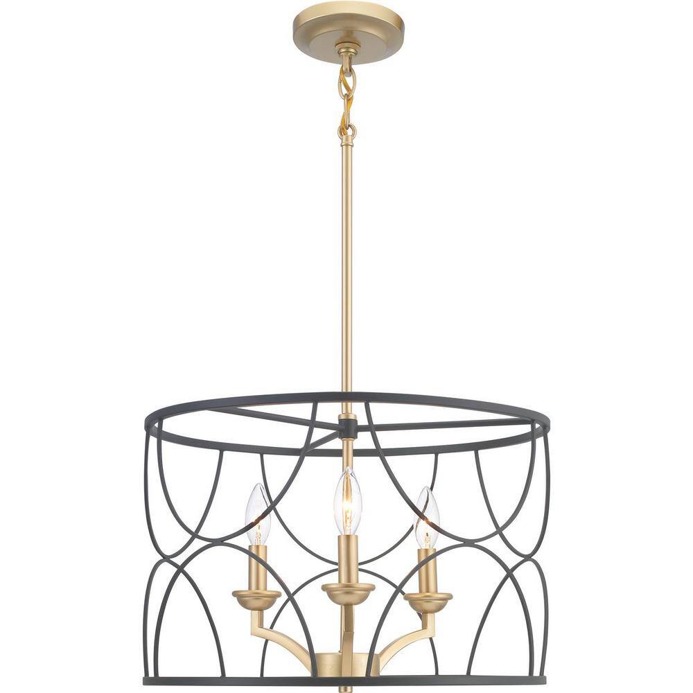 Progress Lighting Landree Collection 3-Light Matte Black Luxe Chandelier Light