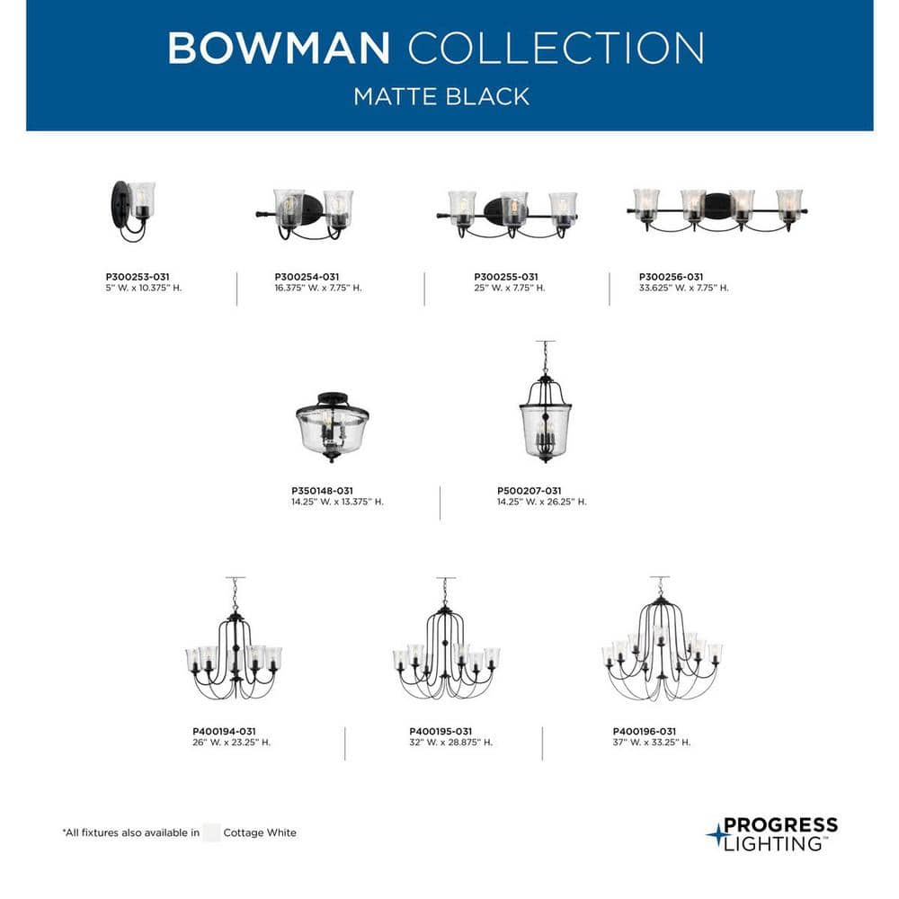 Progress Lighting Bowman Collection 9-Light Matte Black Clear Chiseled Glass Coastal Chandelier Light