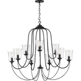 Progress Lighting Bowman Collection 9-Light Matte Black Clear Chiseled Glass Coastal Chandelier Light