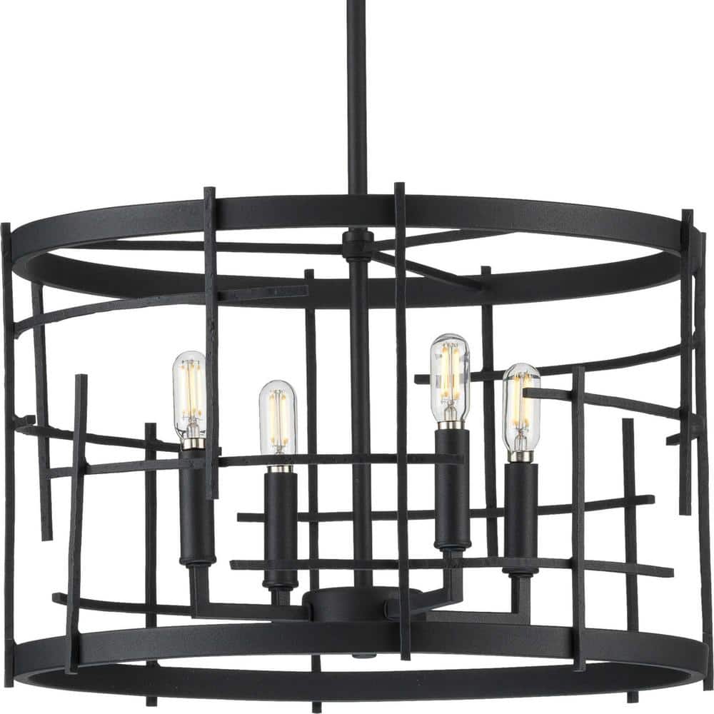 Progress Lighting Torres Collection 4-Light Textured Black Modern Chandelier Light
