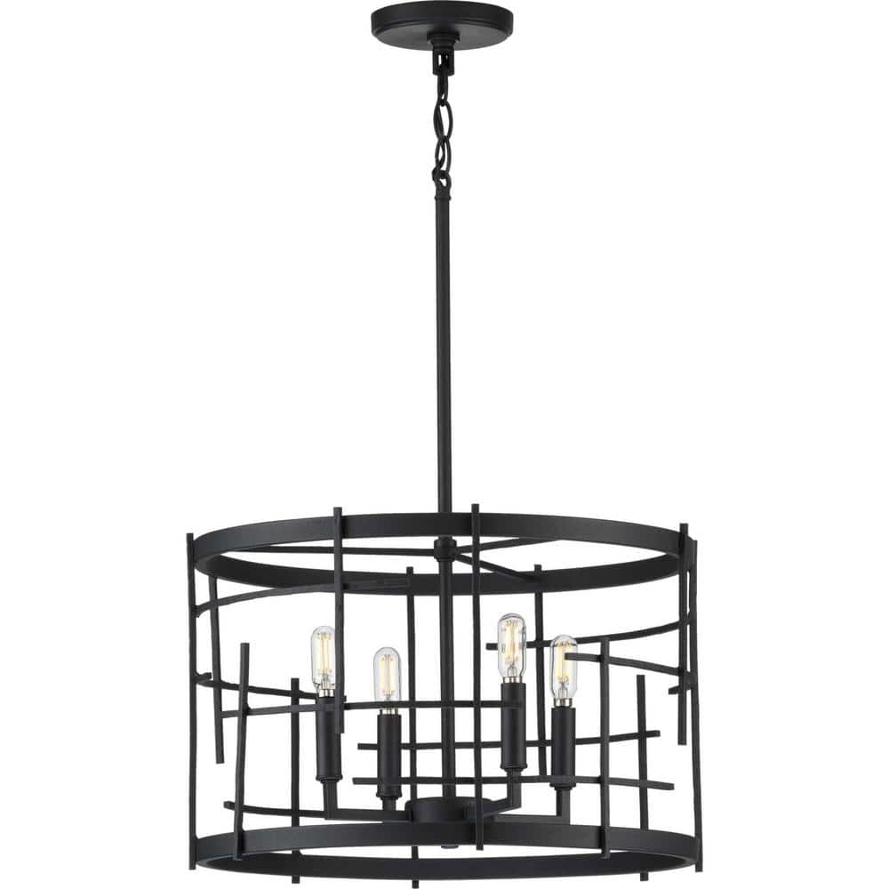 Progress Lighting Torres Collection 4-Light Textured Black Modern Chandelier Light