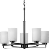 Progress Lighting League Collection 5-Light Matte Black Etched Glass Contemporary Chandelier Light
