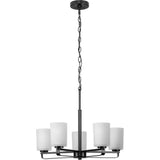 Progress Lighting League Collection 5-Light Matte Black Etched Glass Contemporary Chandelier Light