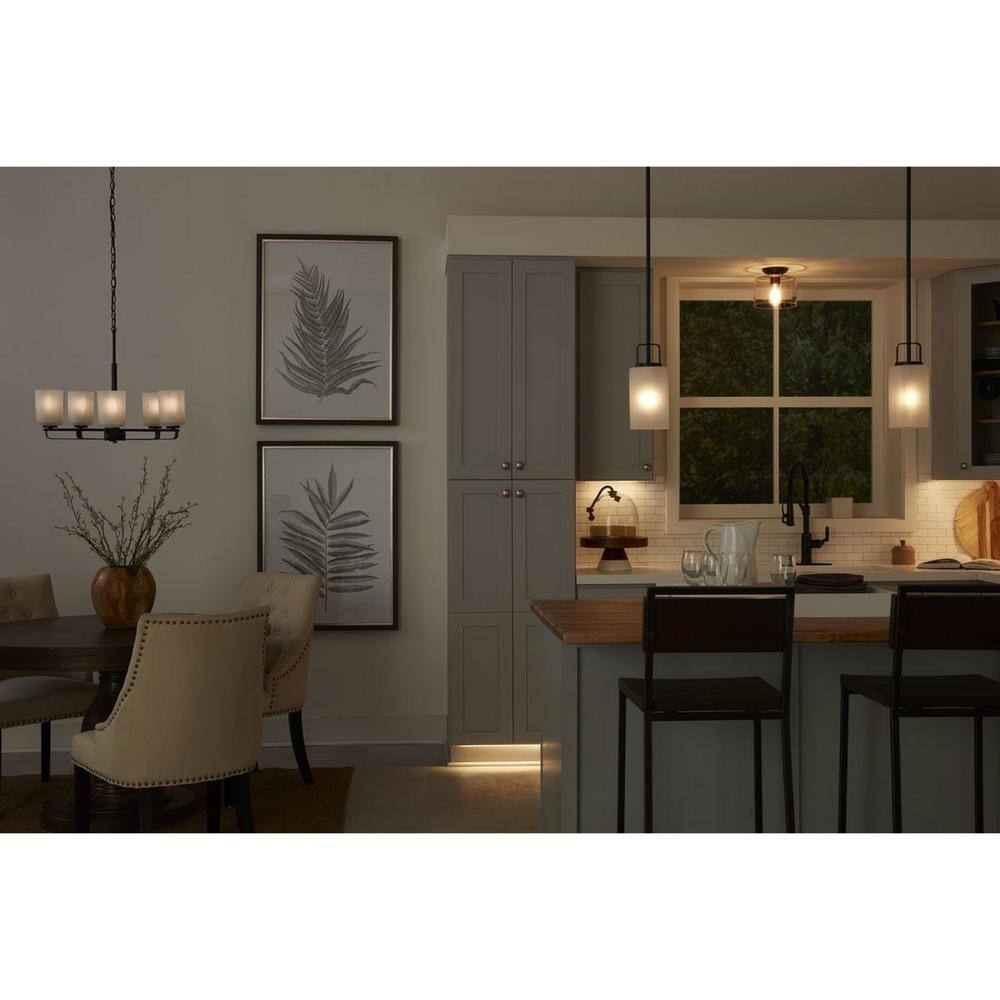 Progress Lighting League Collection 5-Light Matte Black Etched Glass Contemporary Chandelier Light