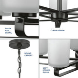 Progress Lighting League Collection 5-Light Matte Black Etched Glass Contemporary Chandelier Light