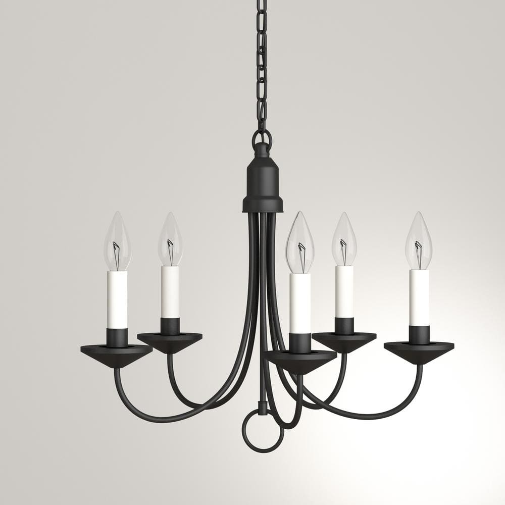 Progress Lighting Five-Light Textured Black White Candles Traditional Chandelier Light
