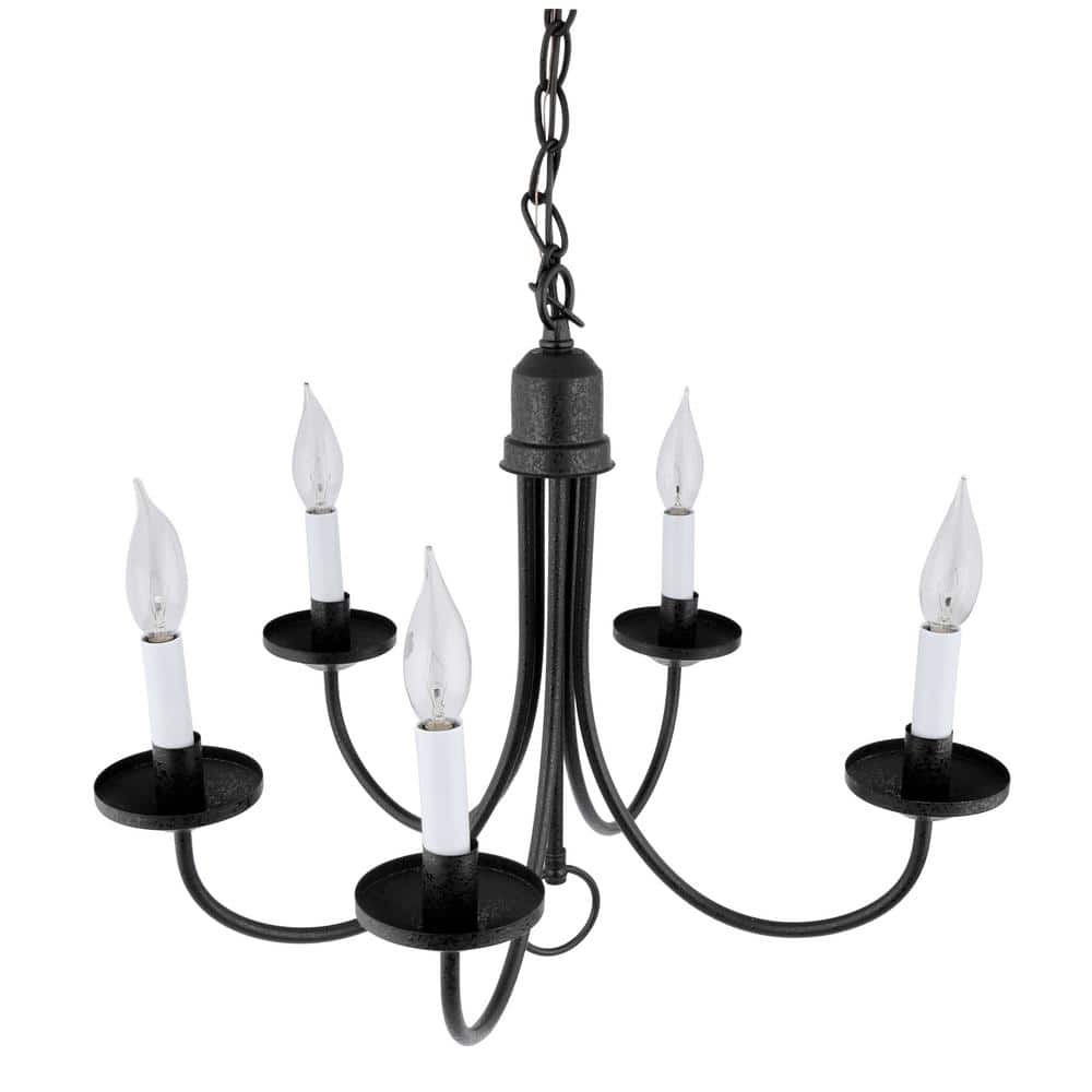 Progress Lighting Five-Light Textured Black White Candles Traditional Chandelier Light