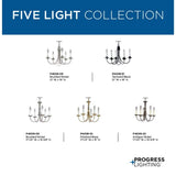 Progress Lighting Five-Light Textured Black White Candles Traditional Chandelier Light