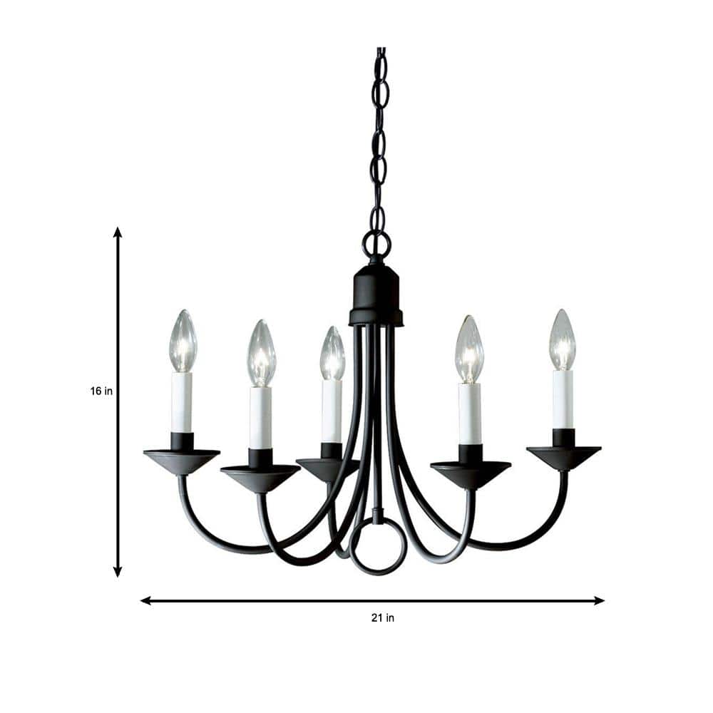 Progress Lighting Five-Light Textured Black White Candles Traditional Chandelier Light