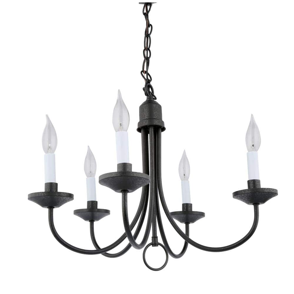 Progress Lighting Five-Light Textured Black White Candles Traditional Chandelier Light